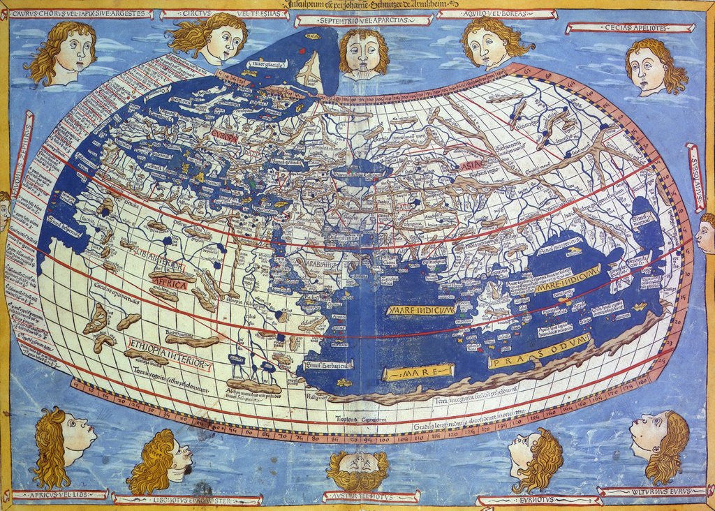 Detail of World map from Cosmographia by Nicolaus Germanus