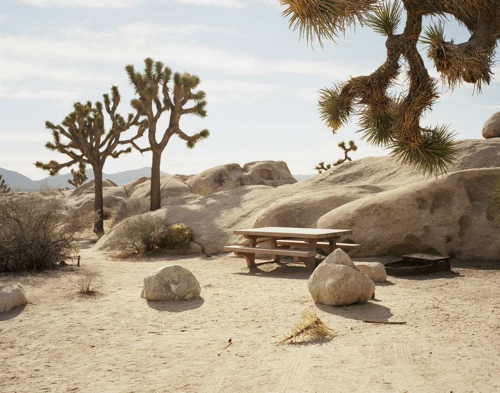 Detail of Picnic table in desert by Corbis