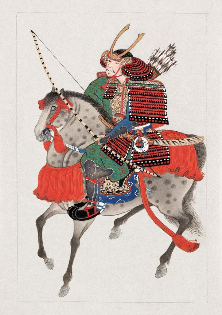 Detail of Watercolor painting of samurai on horseback by Corbis