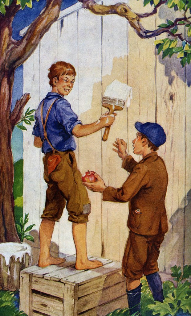 Detail of Tom Sawyer whitewashing fence by Corbis