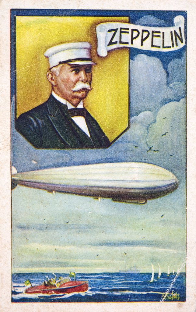 Detail of Ferdinand von Zeppelin with airship by Corbis