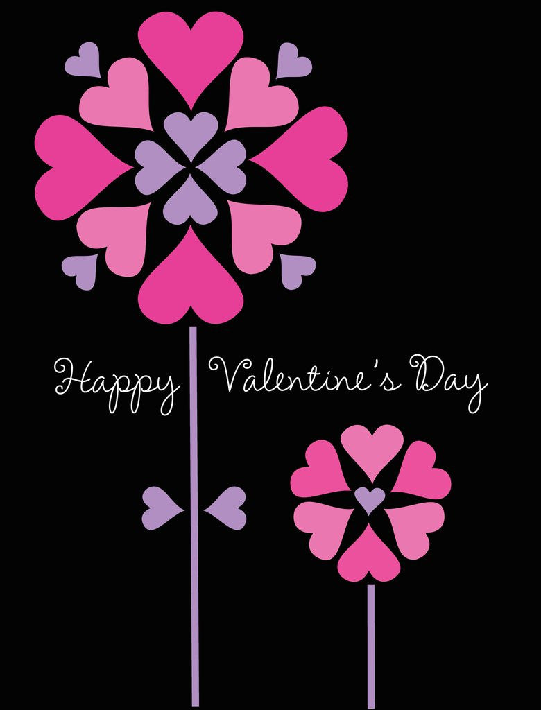 Detail of Two flowers made of pink and purple hearts on a black background by Corbis