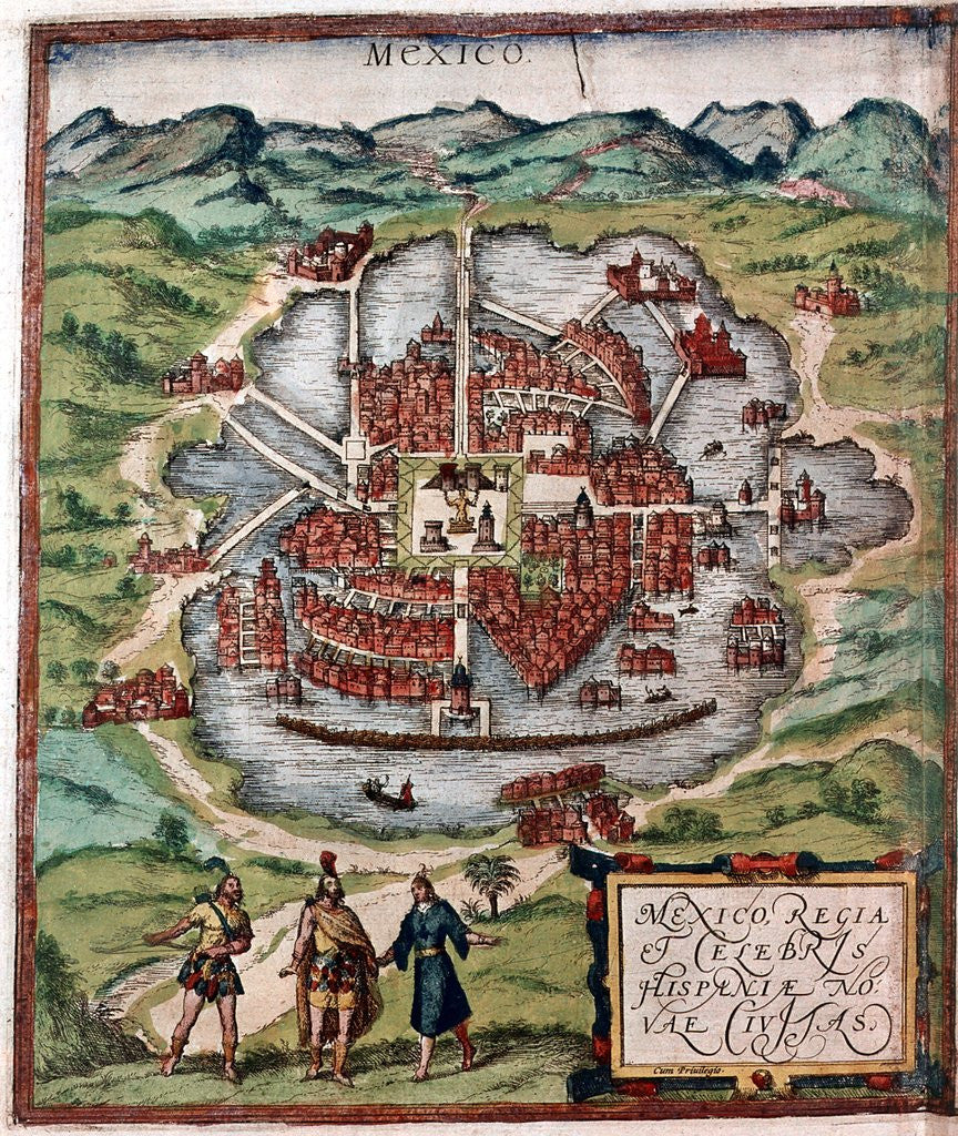 Detail of Mexico City in the early 16th century by Corbis