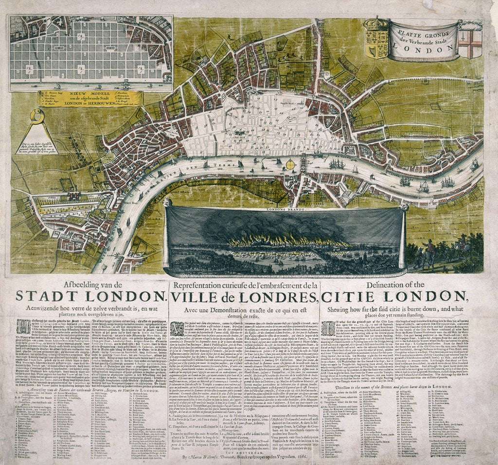 Detail of Map of London, 1666 by Corbis