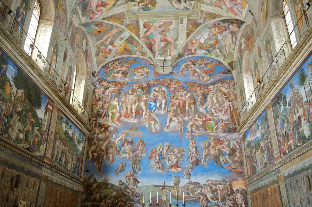 Detail of Fresco paintings in the Sistine Chapel by Michelangelo