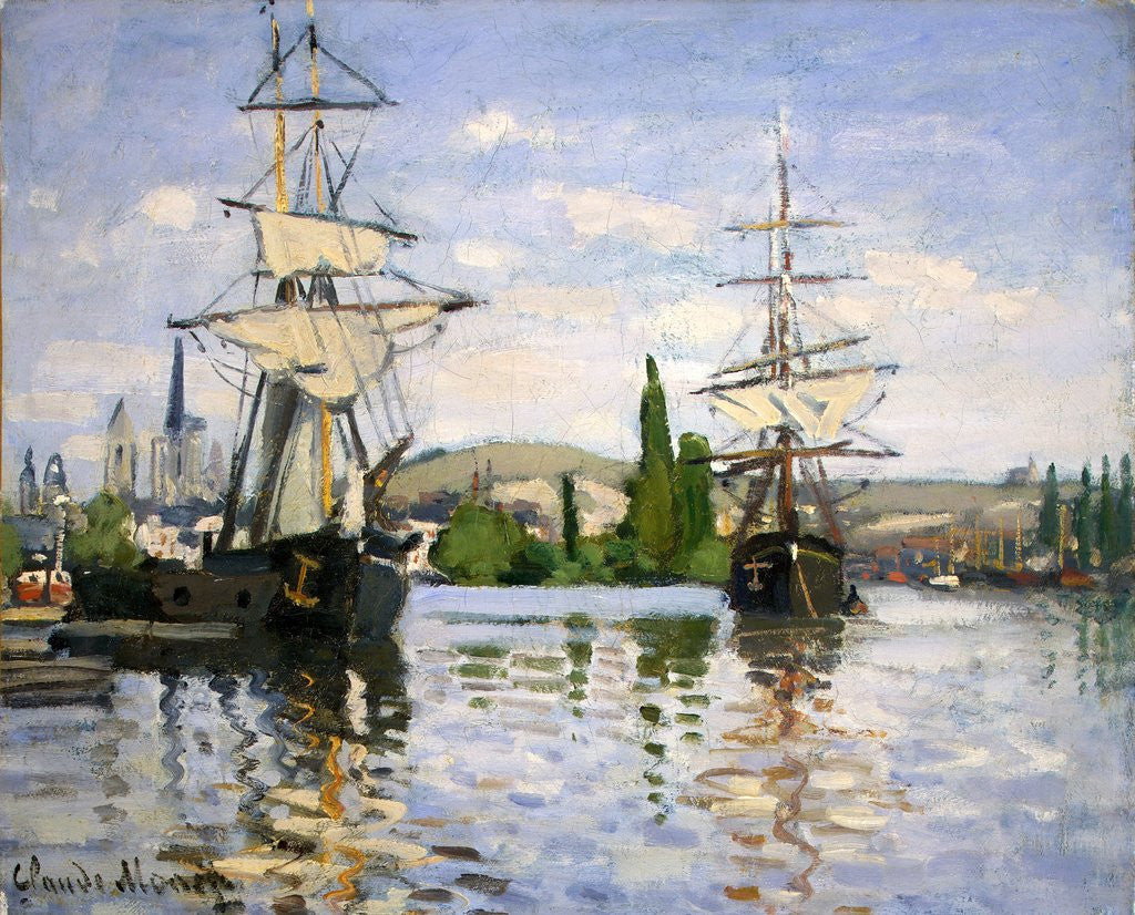 Detail of Ships Riding on the Seine at Rouen by Claude Monet