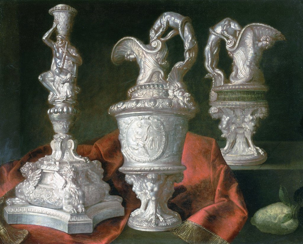 Detail of Still Life with Silver Candelabra and Ewers by Meiffren Conte