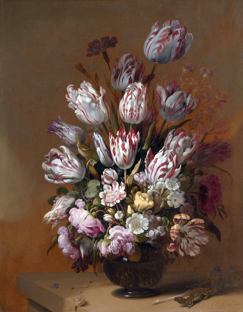 Detail of Still Life with Tulips and Other Flowers by Hans Bollongier