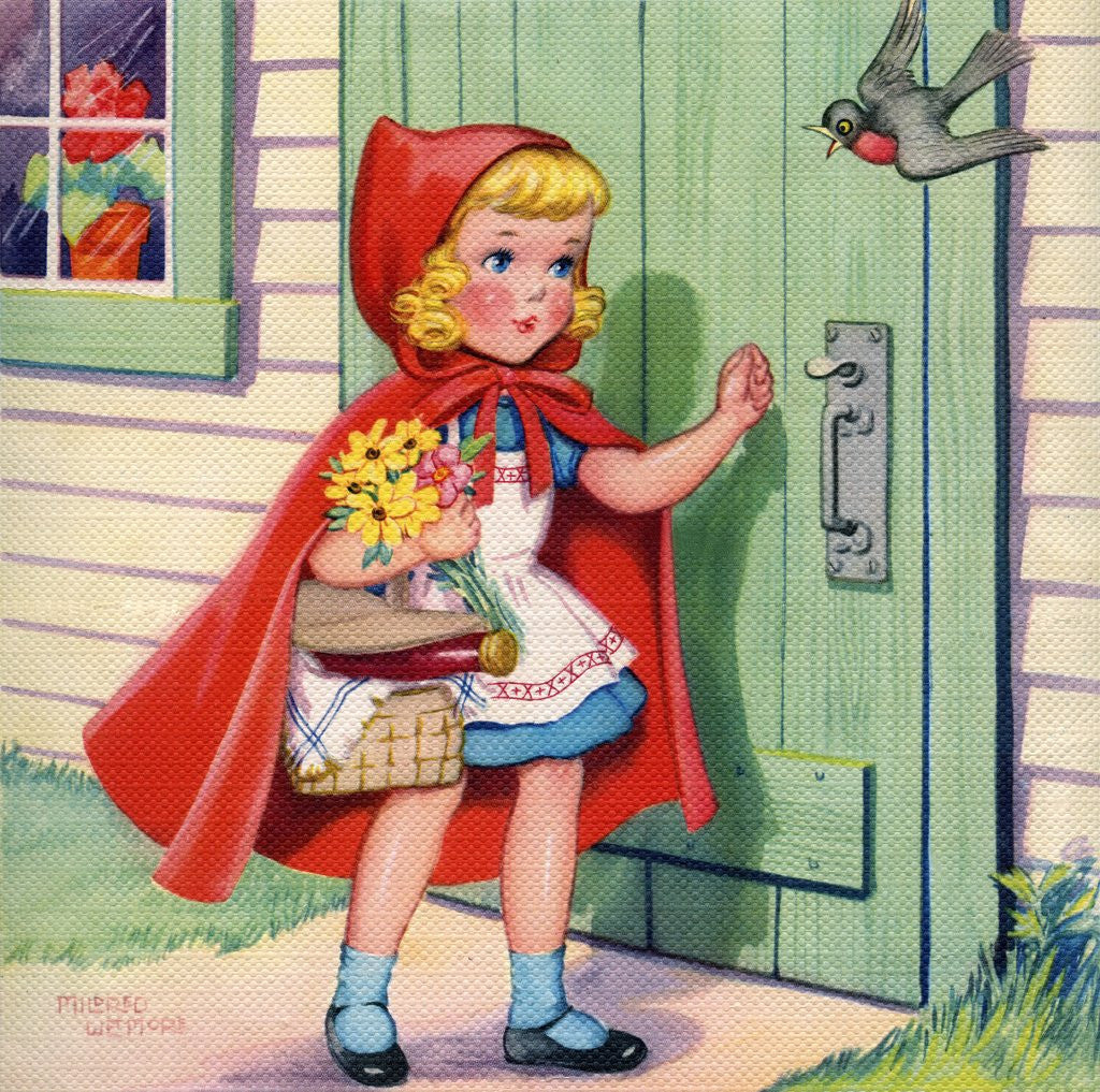 Detail of Little Red Riding Hood arriving at grandmother's house by Corbis