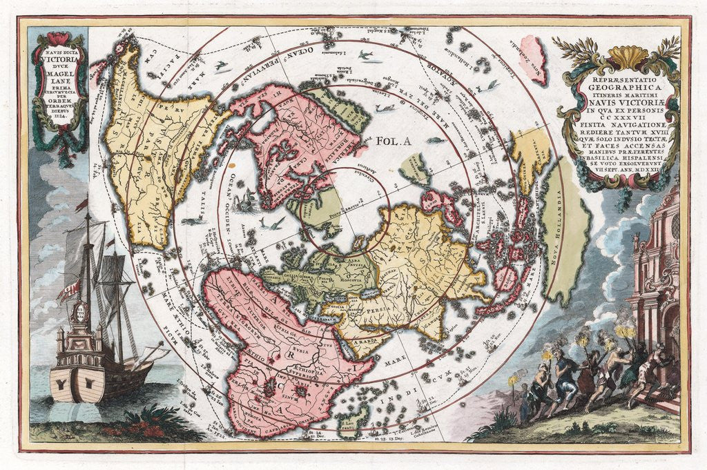 Detail of Map showing track of Magellan's voyage around the world by Corbis