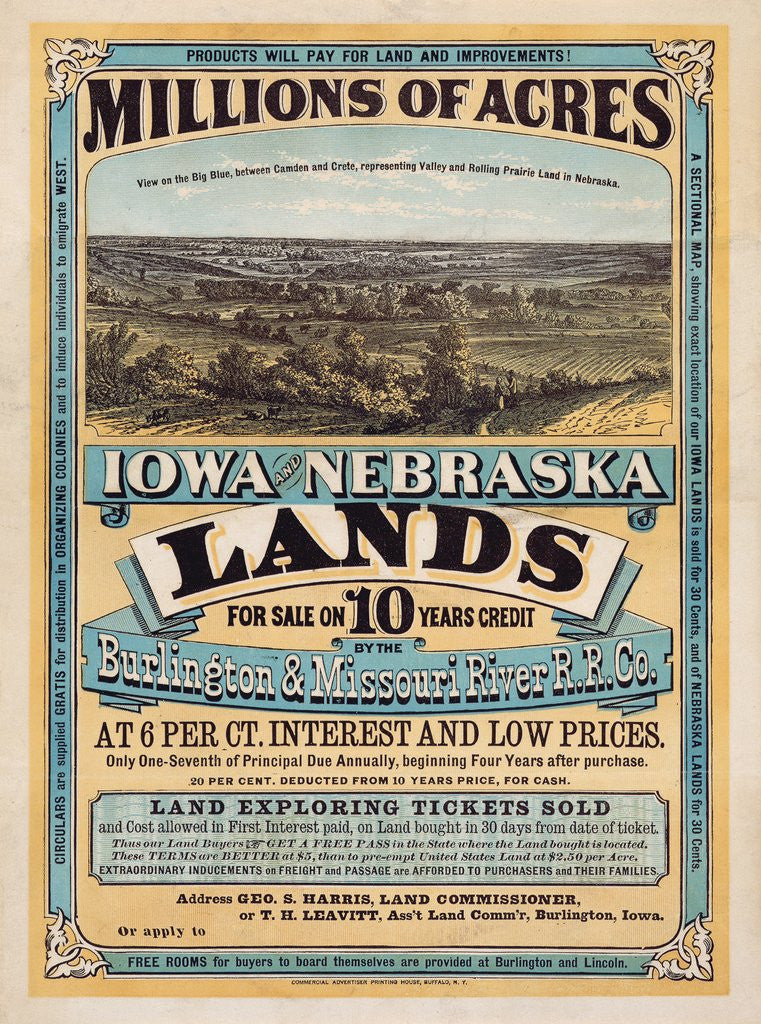 Detail of 1872 poster advertising land for sale to settlers during America's westward expansion by Corbis