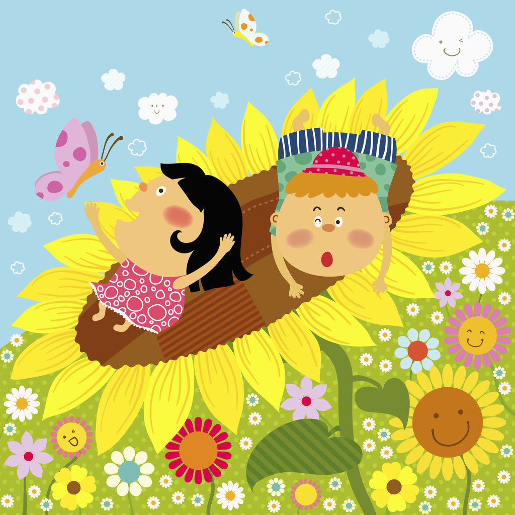 Detail of The image of children playing on the yellow sunflower by Corbis