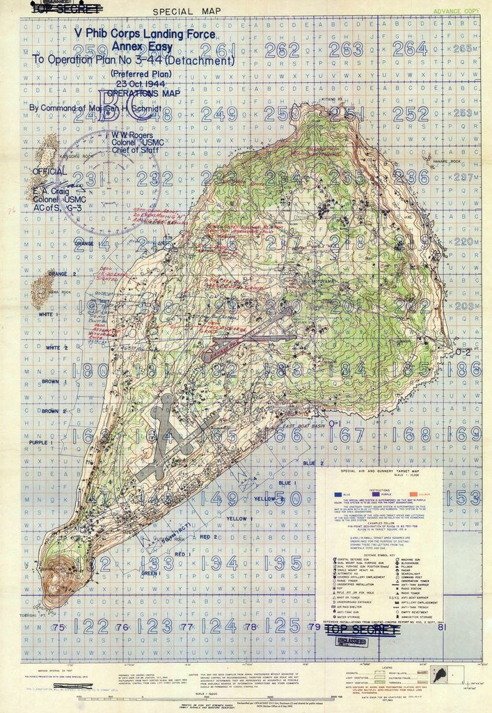 Detail of US landing and targeting map of Iwo Jima by Corbis