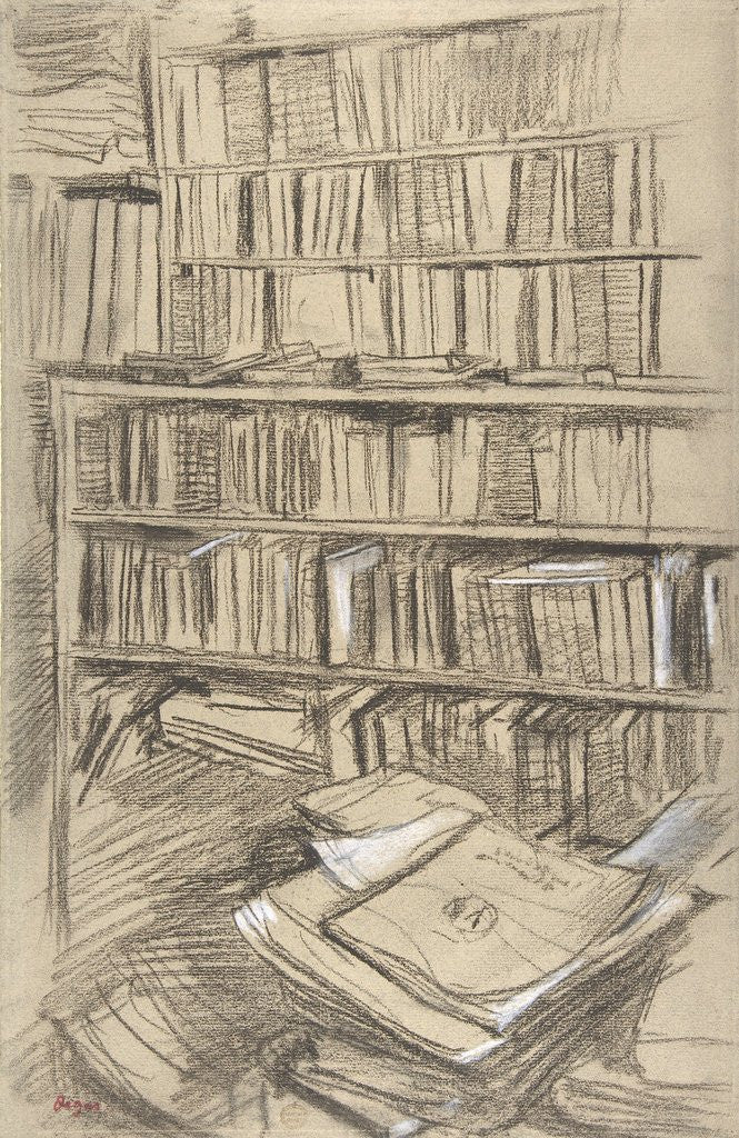 Detail of Bookshelves by Edgar Degas