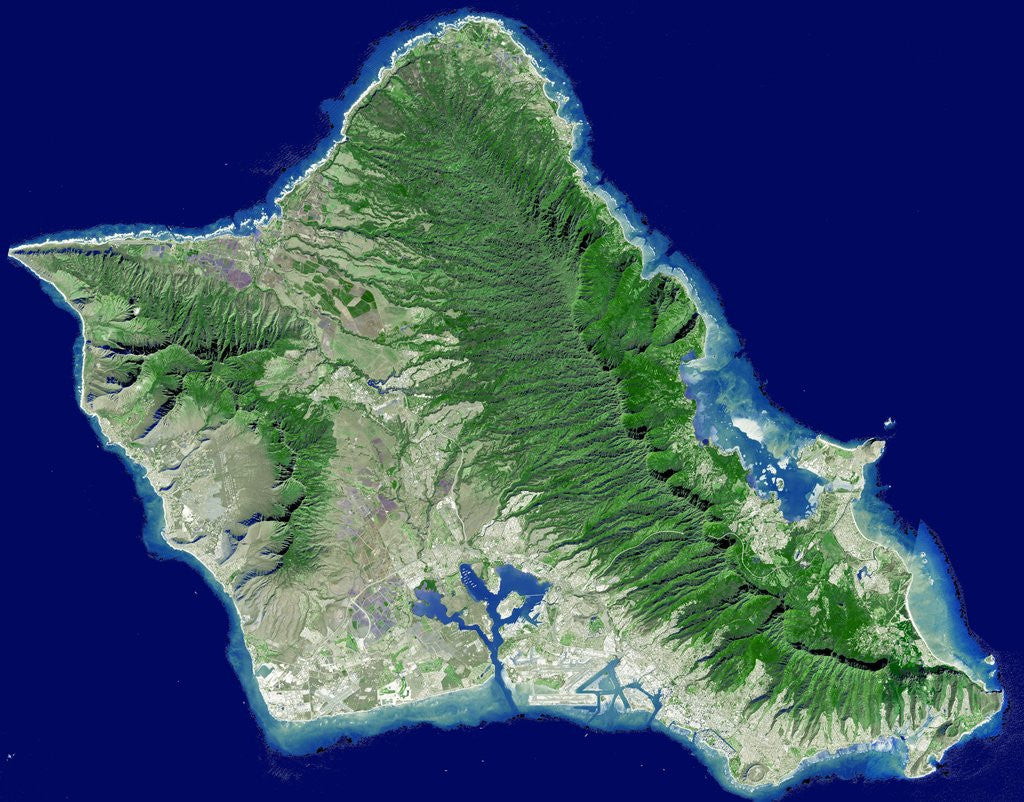 Detail of Satellite view of Oahu, Hawaii, USA by Corbis