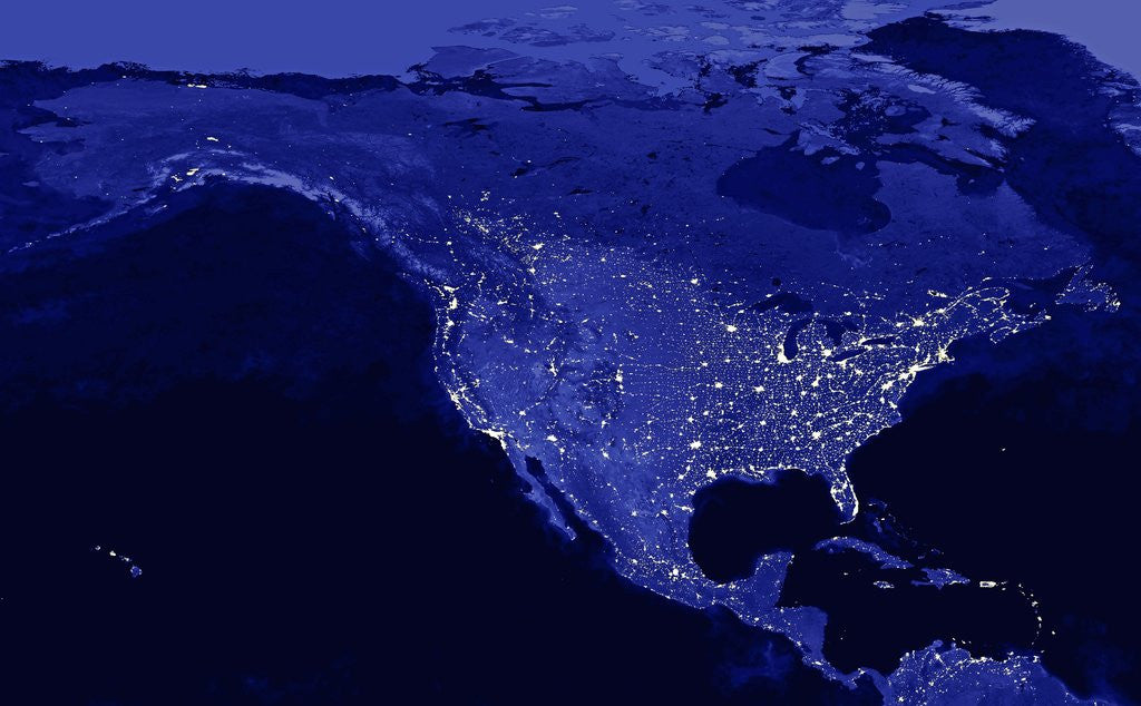 Detail of Night time satellite view of the United States and North America by Corbis