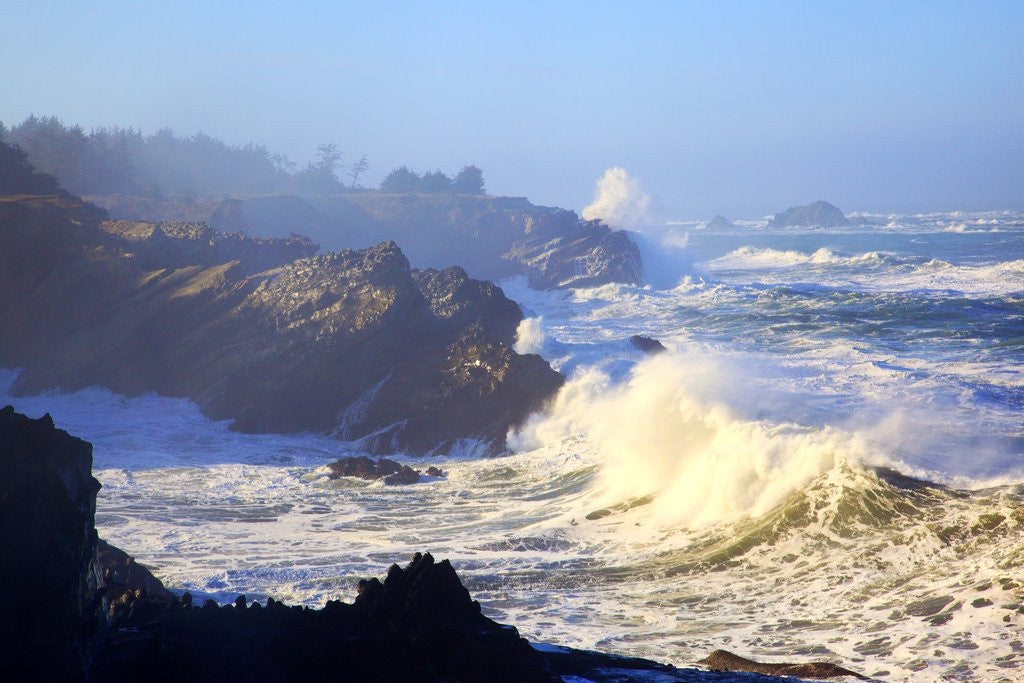 Detail of winter storm waves crash on headline at Shore Aceres State Park, Oregon Coast, Pacific Ocean by Corbis