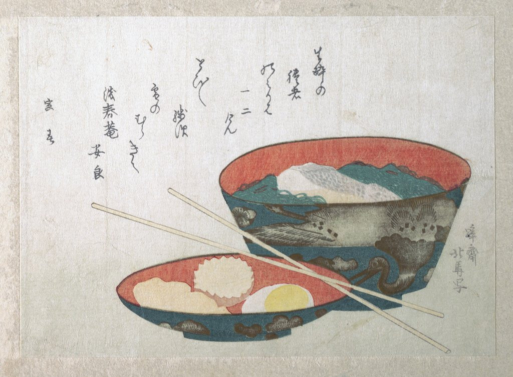 Detail of Bowl of Fish and Noodles (New Year Meal) by Teisai Hokuba