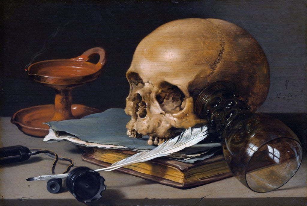 Detail of Still Life with Skull and Quill by Pieter Claesz