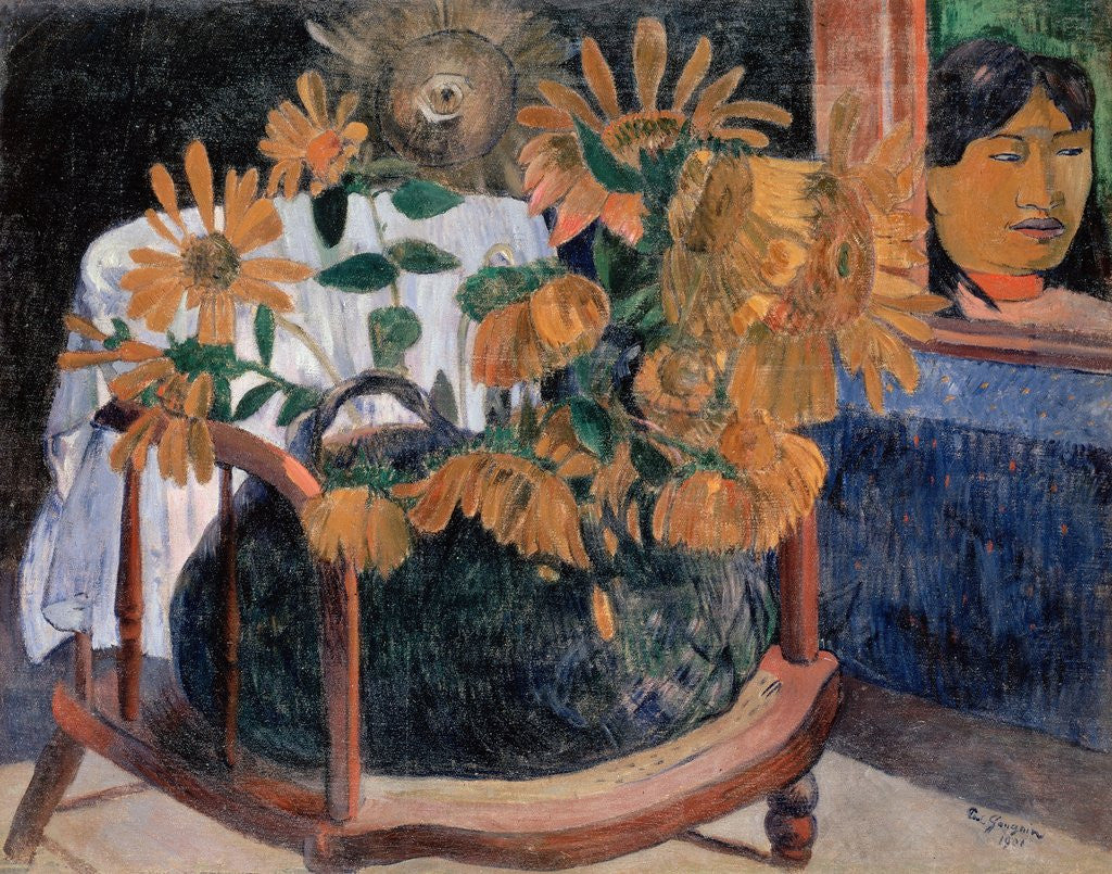 Detail of Still Life with Sunflowers on an Armchair by Paul Gauguin