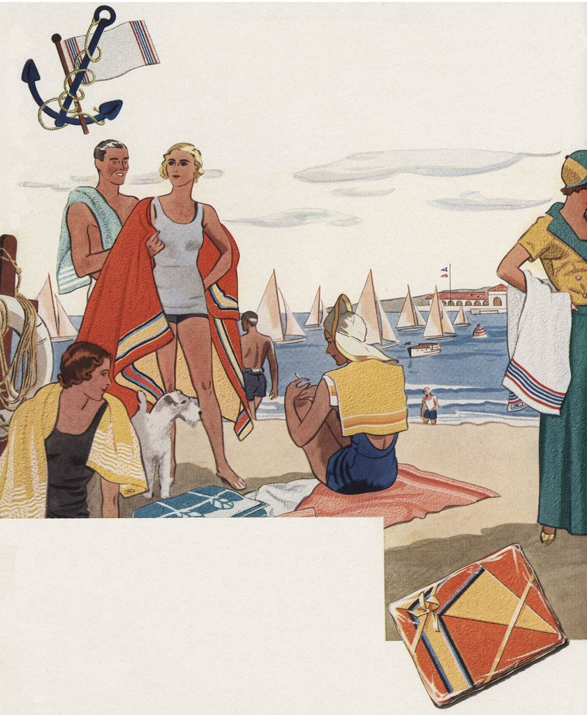 Detail of Fashionably dressed people on beach by Corbis