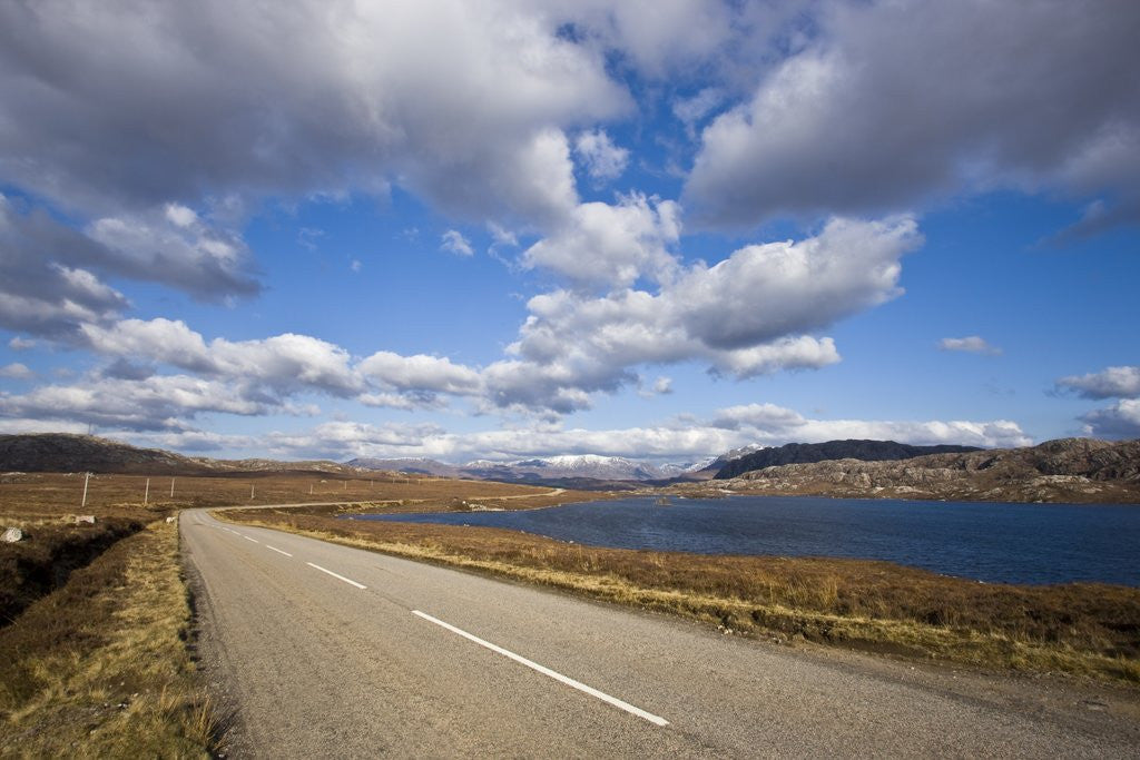 Detail of Landscape with road, lake and clouds,Scotland, United Kingdom by Corbis