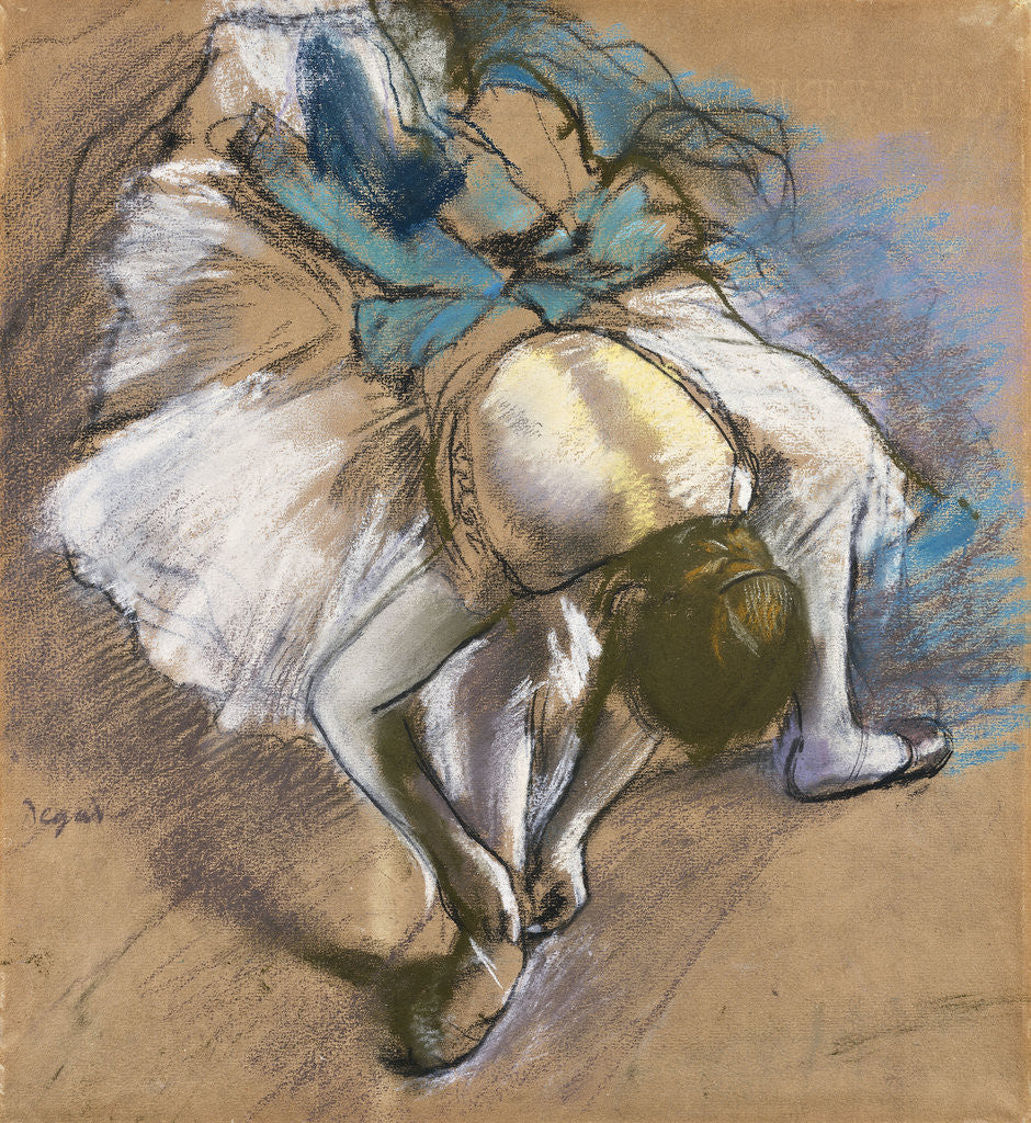 Detail of Dancer Putting On Her Shoes by Edgar Degas