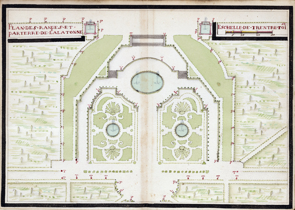 Detail of Manuscript plans of the Gardens of Versailles by Corbis