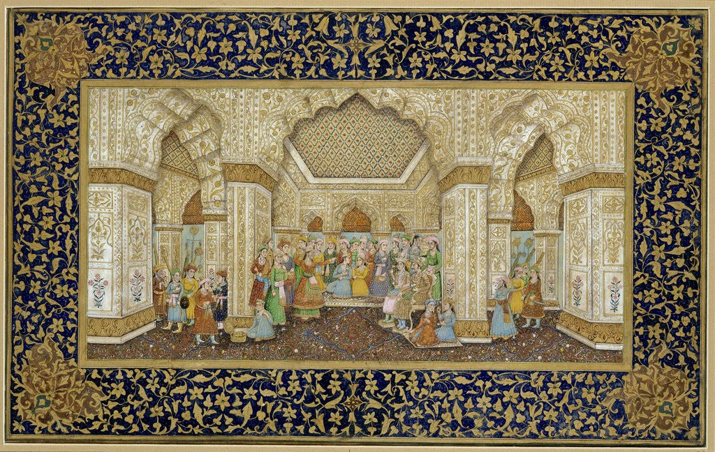 Detail of Mughal palace interior depicting Shah Jahan and Mumtaz Mahal by Corbis