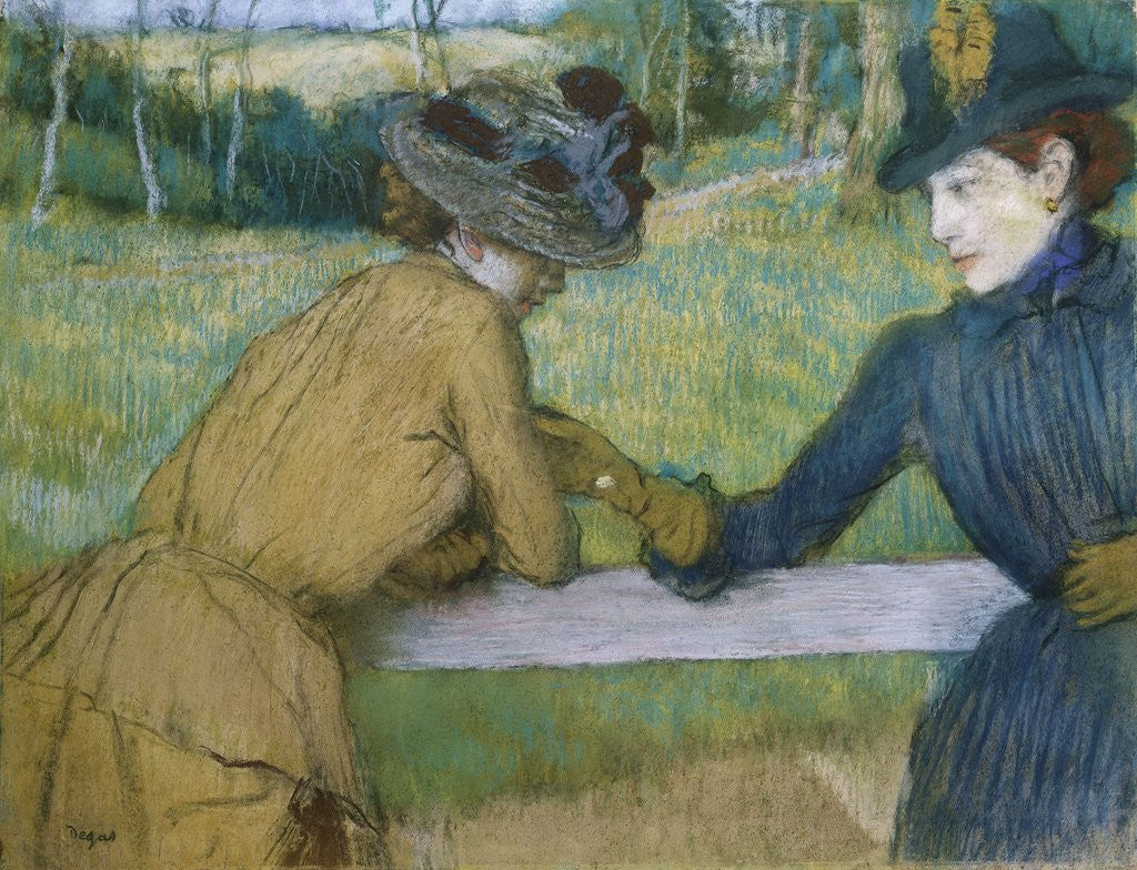 Detail of Two Women Leaning on a Fence Rail by Edgar Degas