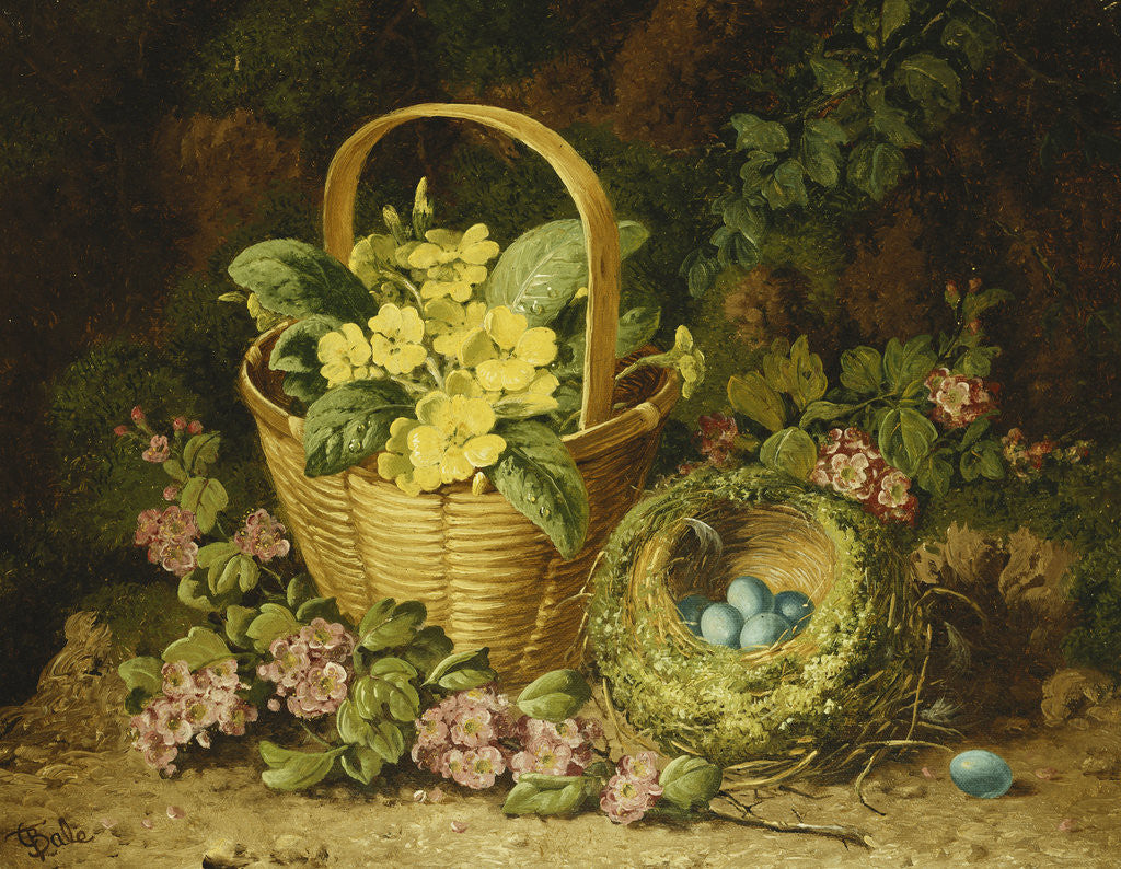 Detail of Primroses in a Basket, Japonica and a Bird's Nest by Charles Thomas Bale