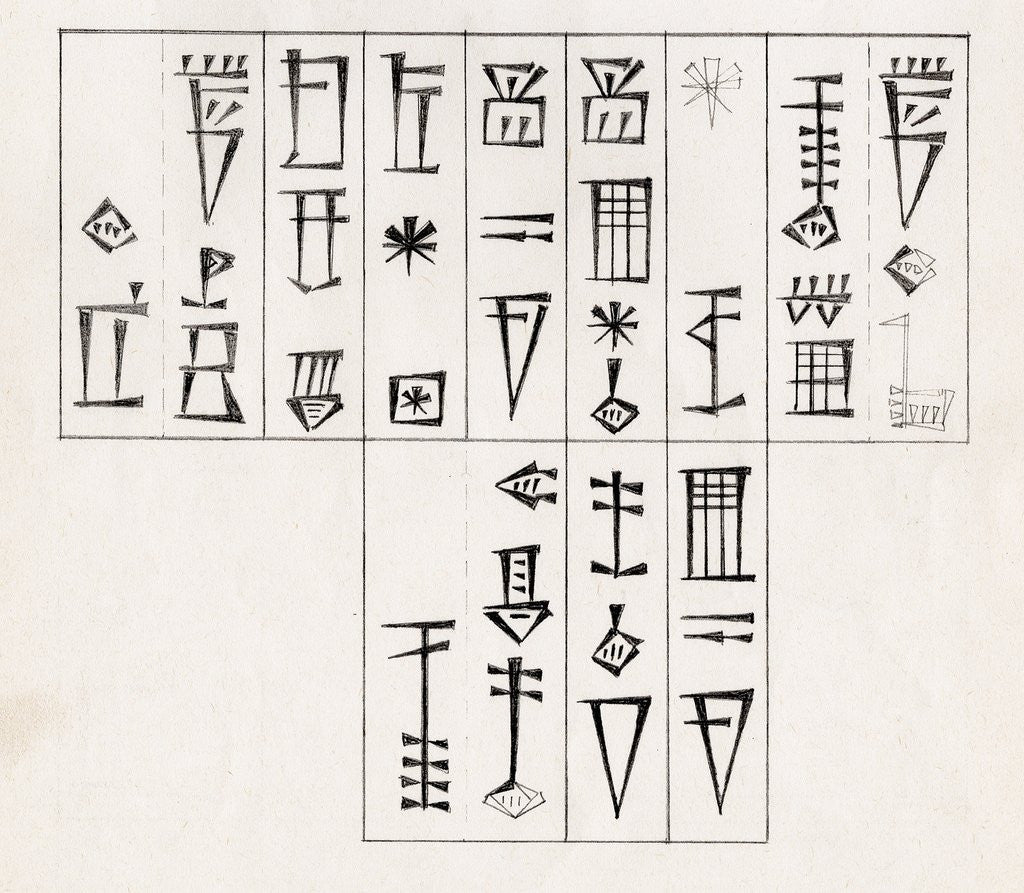 Detail of Translation of Cuneiform inscription from Neo-Sumerian sculpture of king Ur-Nammu by Corbis