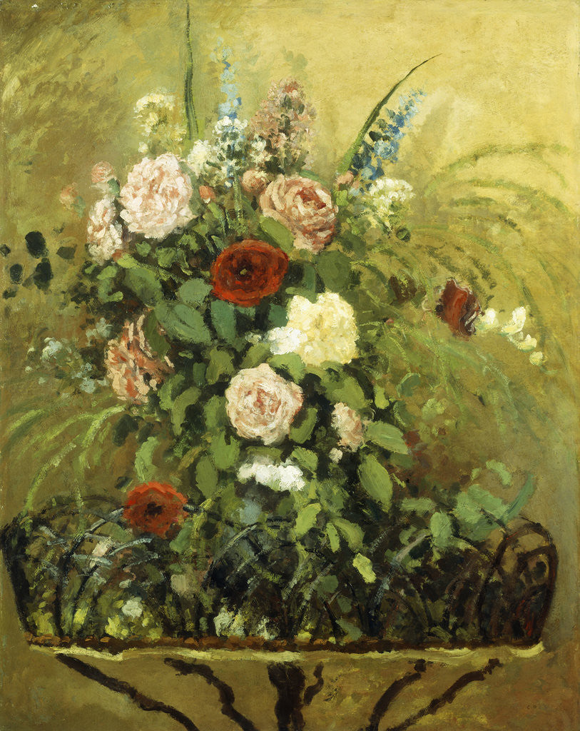 Detail of Bouquet of Flowers with a Rustic Wooden Jardiniere by Camillle Pissarro