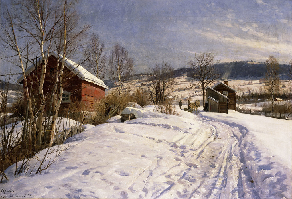 Detail of A Winter Landscape, Lillehammer by Peder Monsted