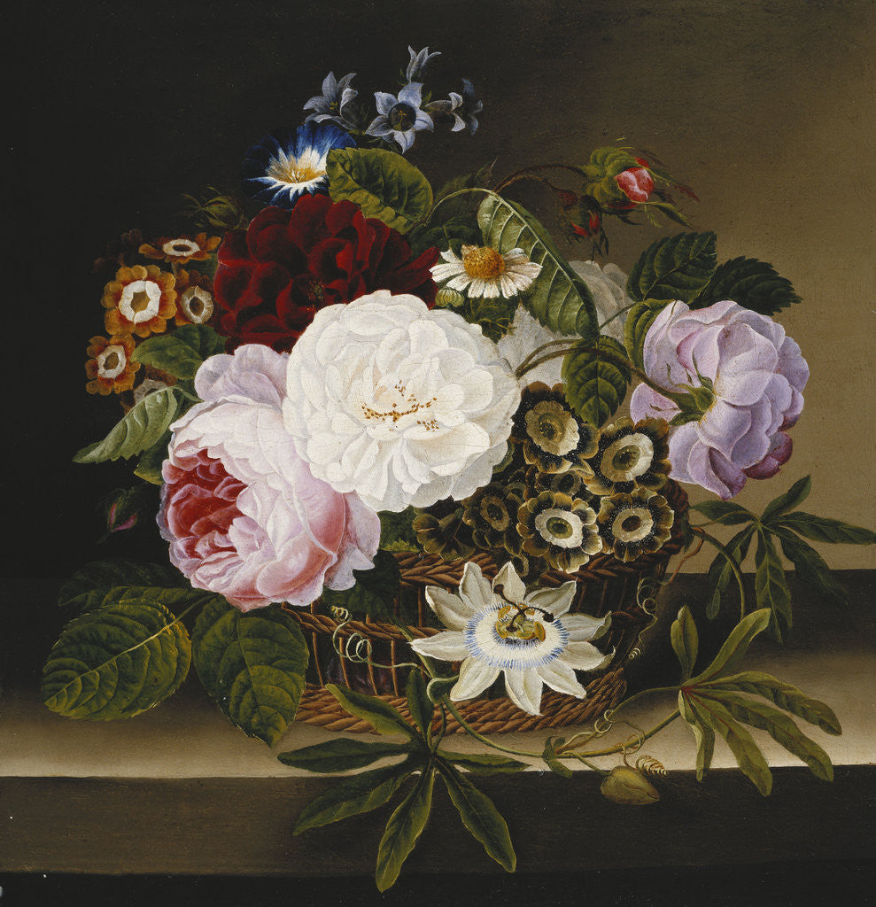 Detail of Roses and Other Flowers in a Basket on a Ledge by Dionys van Nijmegen