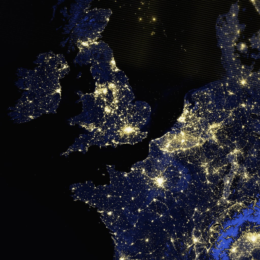 Detail of Satellite view of London, the southern half of Great Britain and parts of continental Europe by Corbis