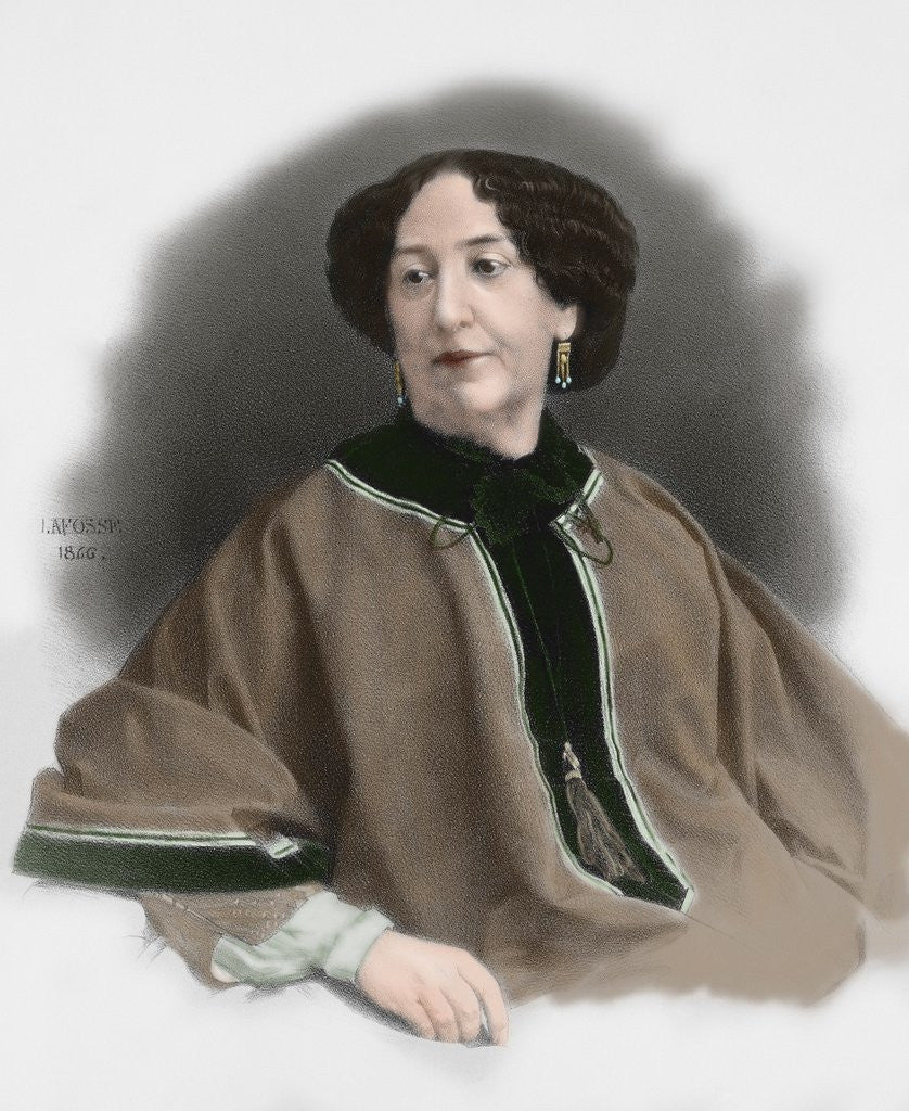 Detail of George Sand (1804-1876). French writer. Colored engraving by Corbis