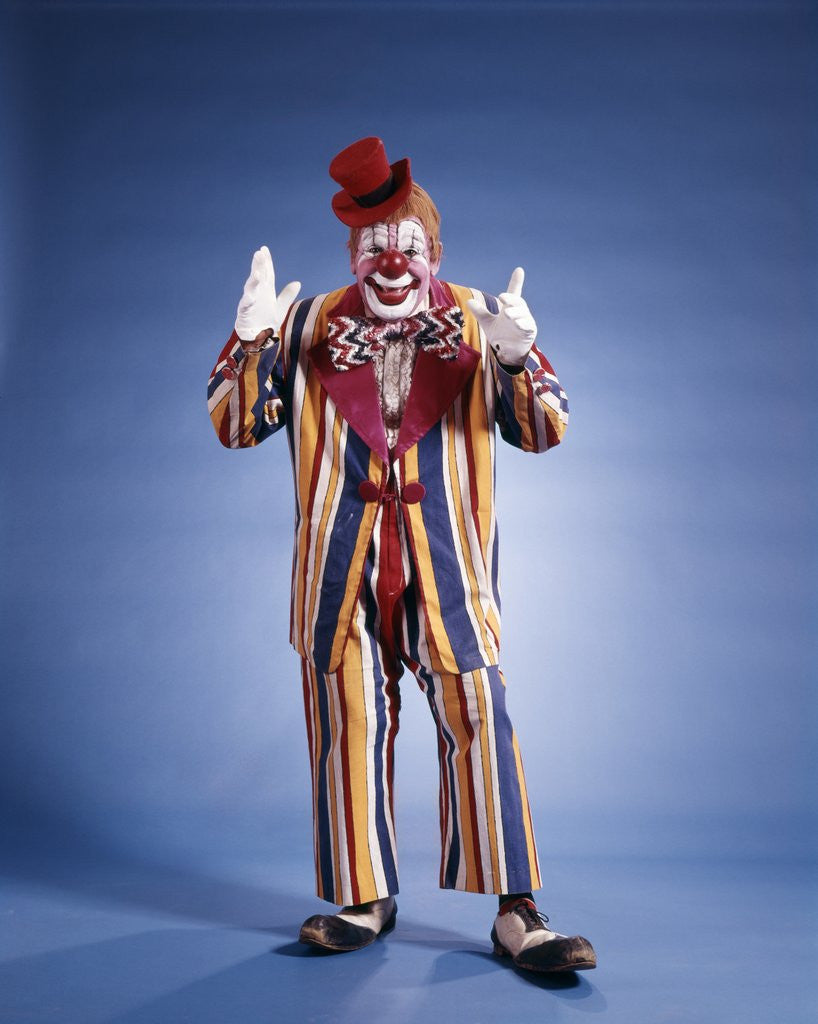 Detail of 1970s Full Length Portrait Of Clown In Striped Costume by Corbis