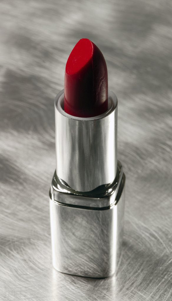 Detail of Red Lipstick In Silver Tube by Corbis