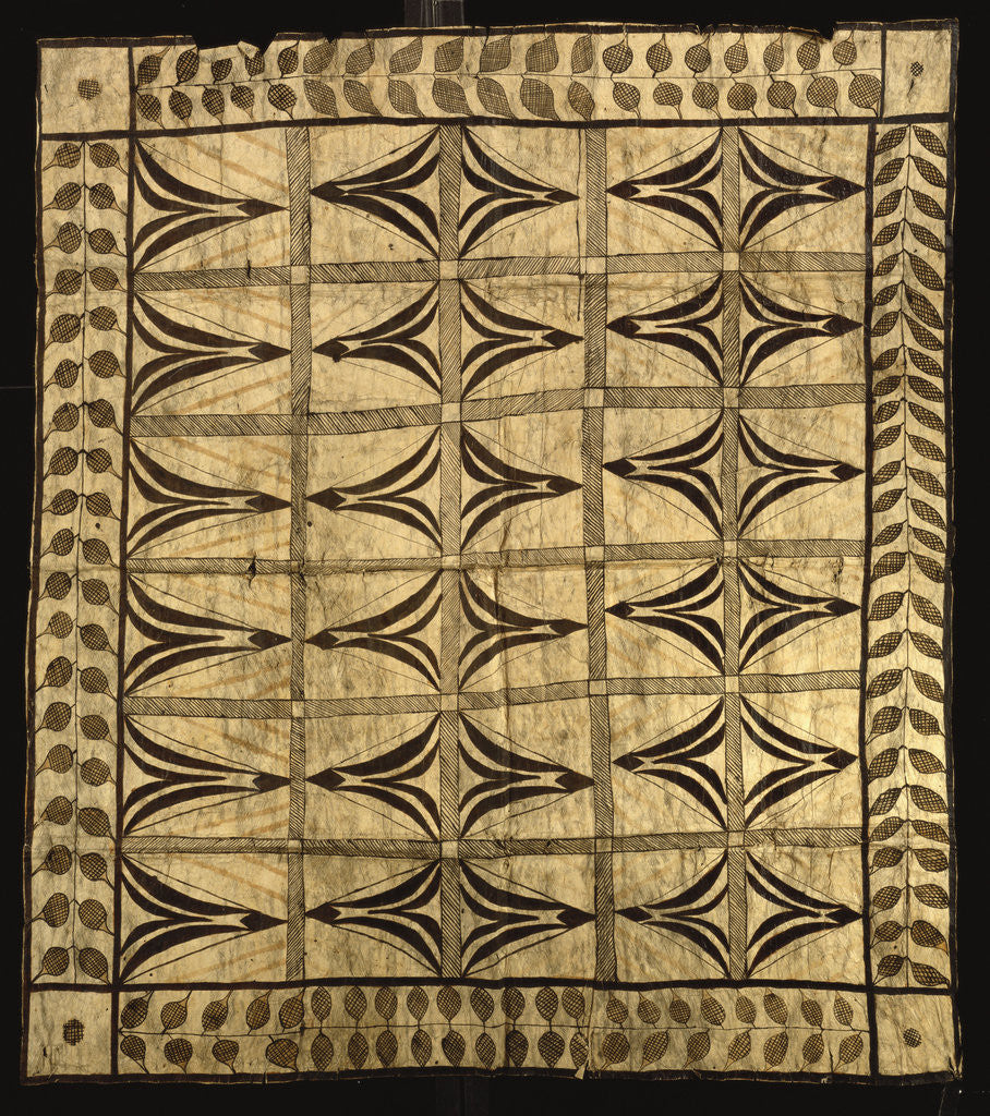 Detail of A Fiji or Tonga Tapa, with branches and leaf designs around the border by Corbis