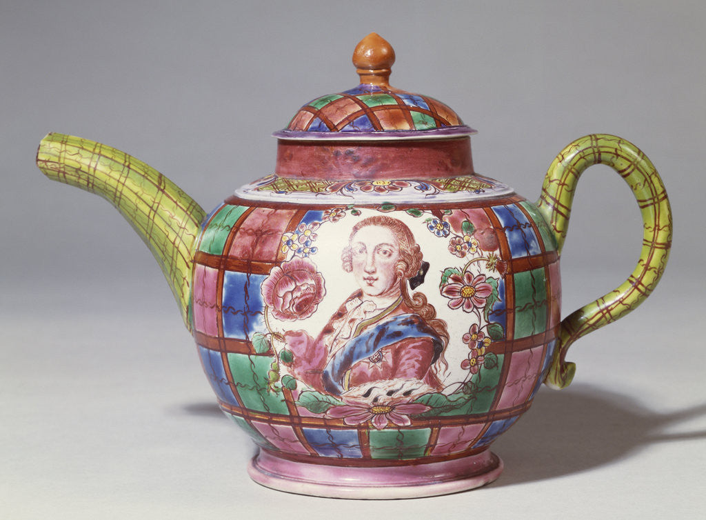 Detail of A Staffordshire saltglaze tartan-ground royalist teapot and cover with a bust length portrait of Prince Charles Edward Stuart by Corbis