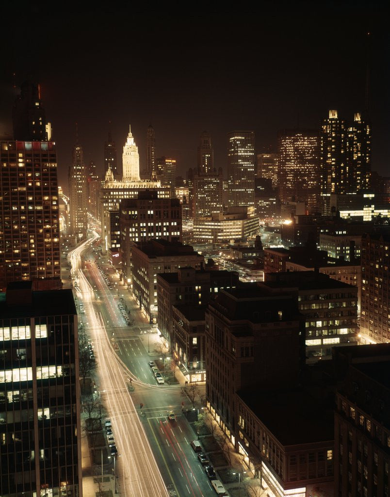 Detail of 1960s Night Michigan Avenue Chicago Elevated View Illinois Retro by Corbis