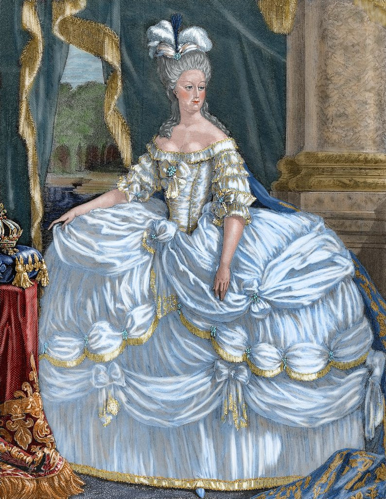 Detail of Marie Antoniette (1755-1793). Wife of Louis XVI and Queen of France (1774-92). Colored engraving by Corbis