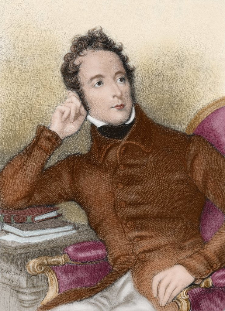 Detail of Lamartine, Alphonse de (1790-1869). French romantic writer and politician. Colored engraving by Corbis