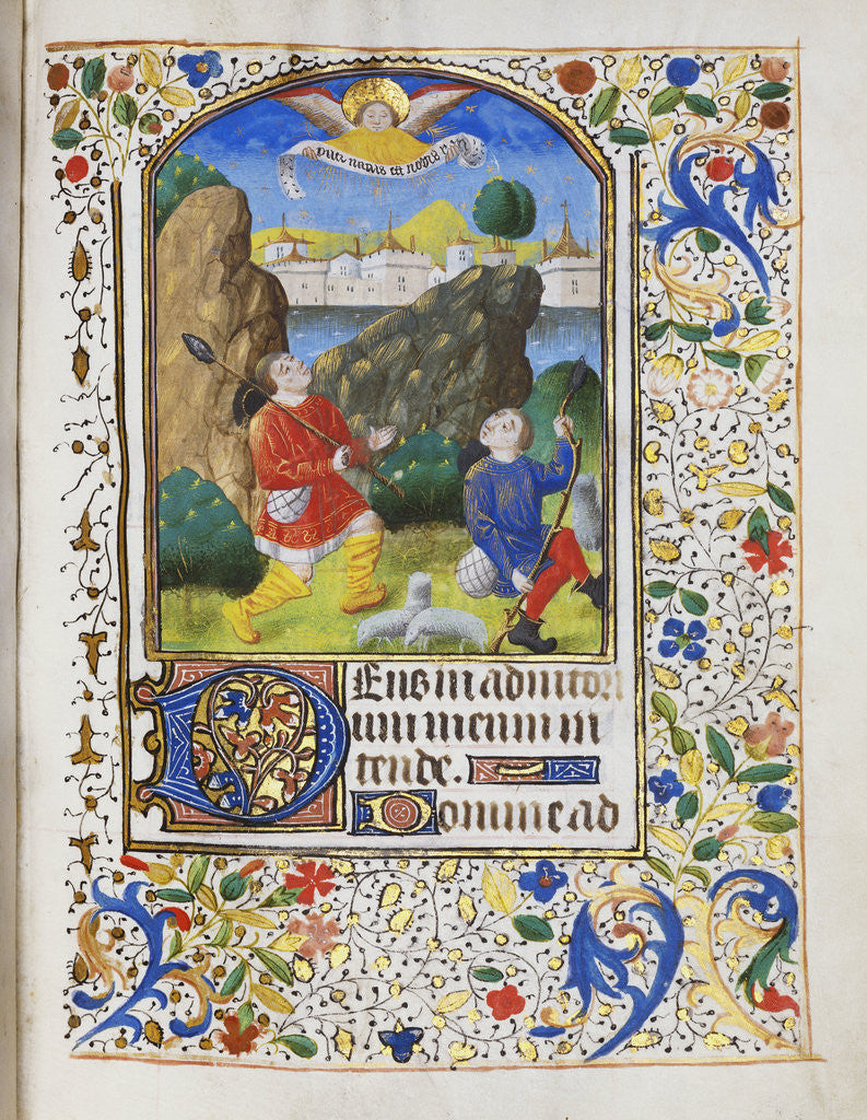 Detail of Annunciation to the Shepherds from a French book of hours by Corbis