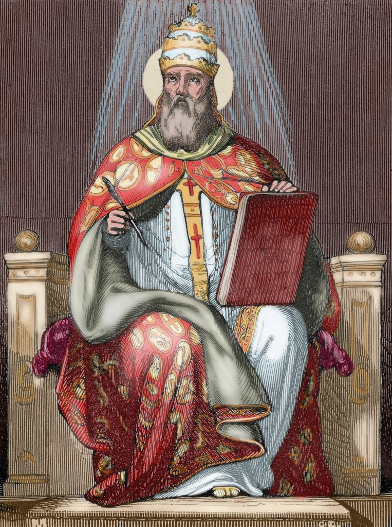 Detail of Saint Damasus I, (304-384). Roman pope (366-384). Colored engraving by Corbis