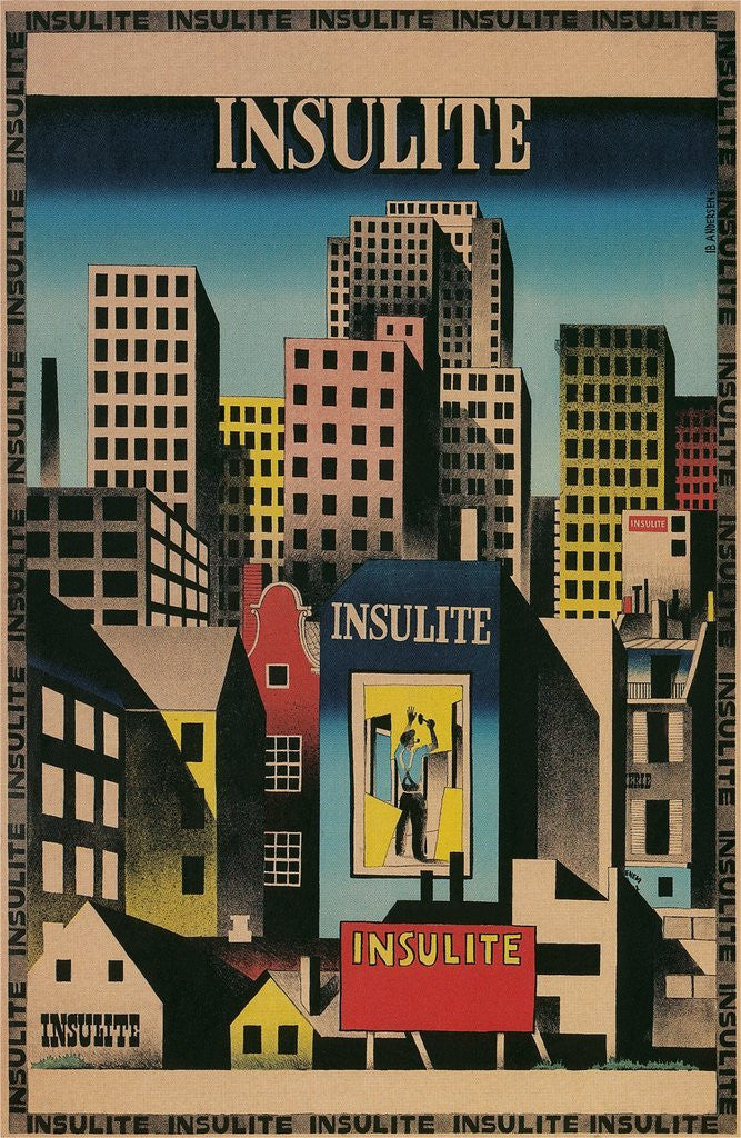 Detail of Ad for Insulite Insulation, City Scape by Corbis