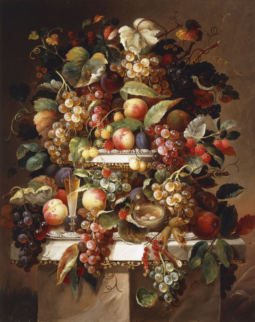 Detail of Still Life with Grapes and Peaches by Carl Baum