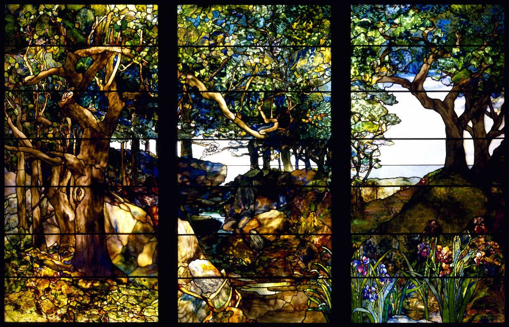 Detail of A Wooded Landscape in Three Panels by Louis Comfort Tiffany