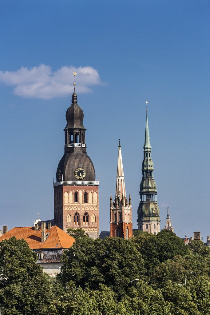 Detail of The bell-tower of Evangelical Lutheran cathedral, the bell-tower of St. Peter church and the bell-tower of St. Savior Anglican church by Corbis